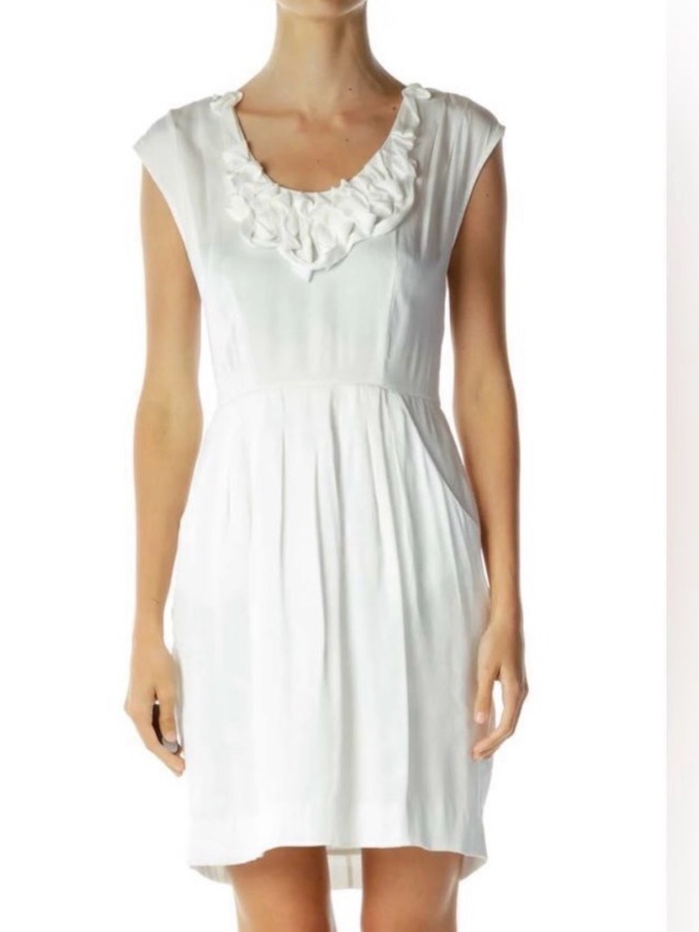 BCBGMaxAzria White Ruffle-Neck Cap-Sleeve Mini Dress